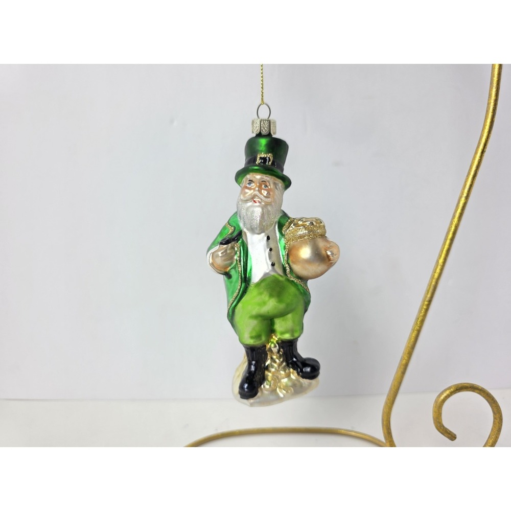 Kurt Adler Glass ornament Christmas St Patrick's Day Santa Claus pot of gold